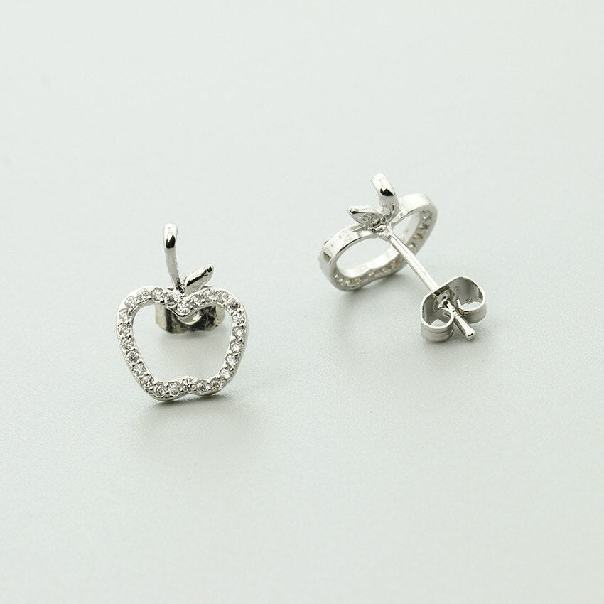 Women Lovely Cute Rhinestone Apple Stud Earrings