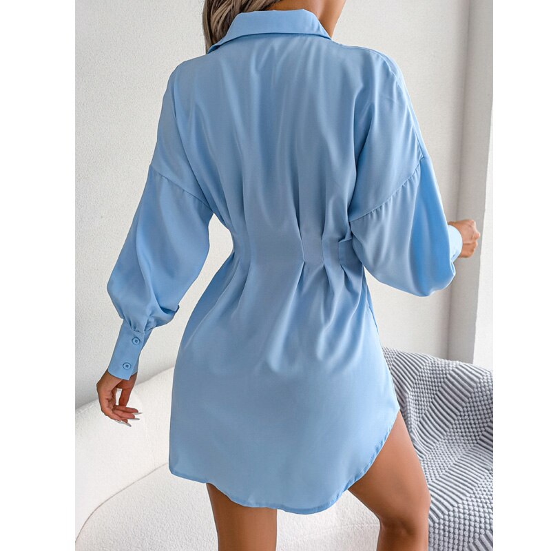 Long Puff Sleeve High Waist Mini Dress