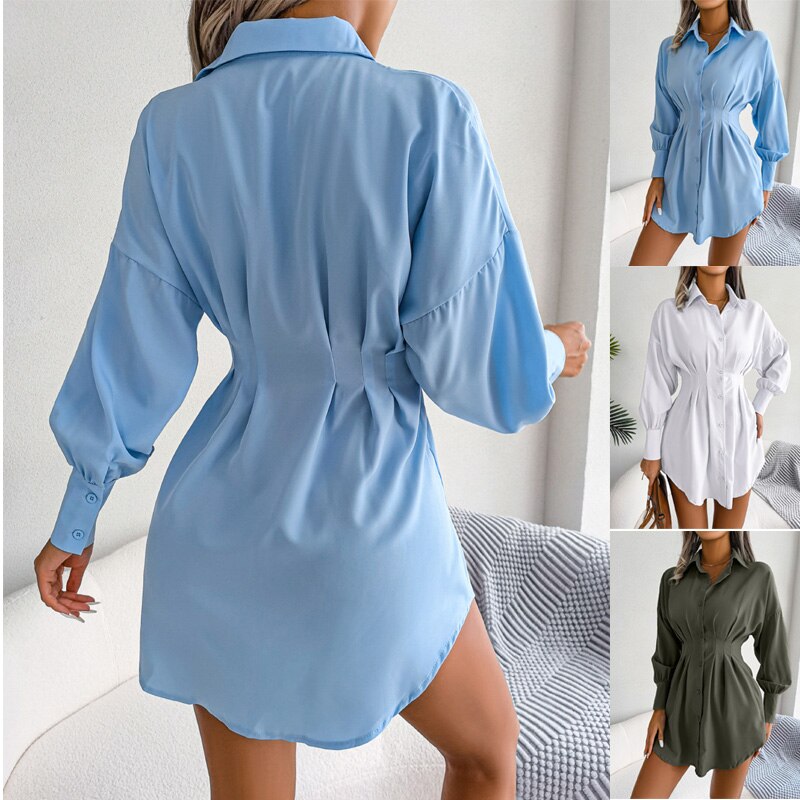 Long Puff Sleeve High Waist Mini Dress