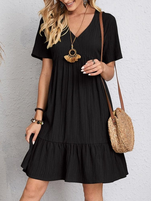 Bohemian V Neck Lace Up Stitching Midi Women's Dress