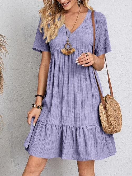 Bohemian V Neck Lace Up Stitching Midi Women's Dress