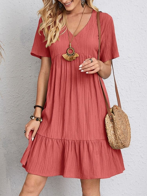 Bohemian V Neck Lace Up Stitching Midi Women's Dress