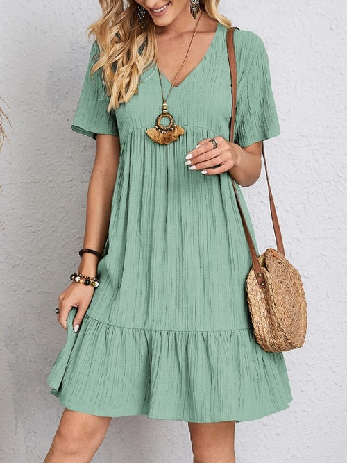 Bohemian V Neck Lace Up Stitching Midi Women's Dress