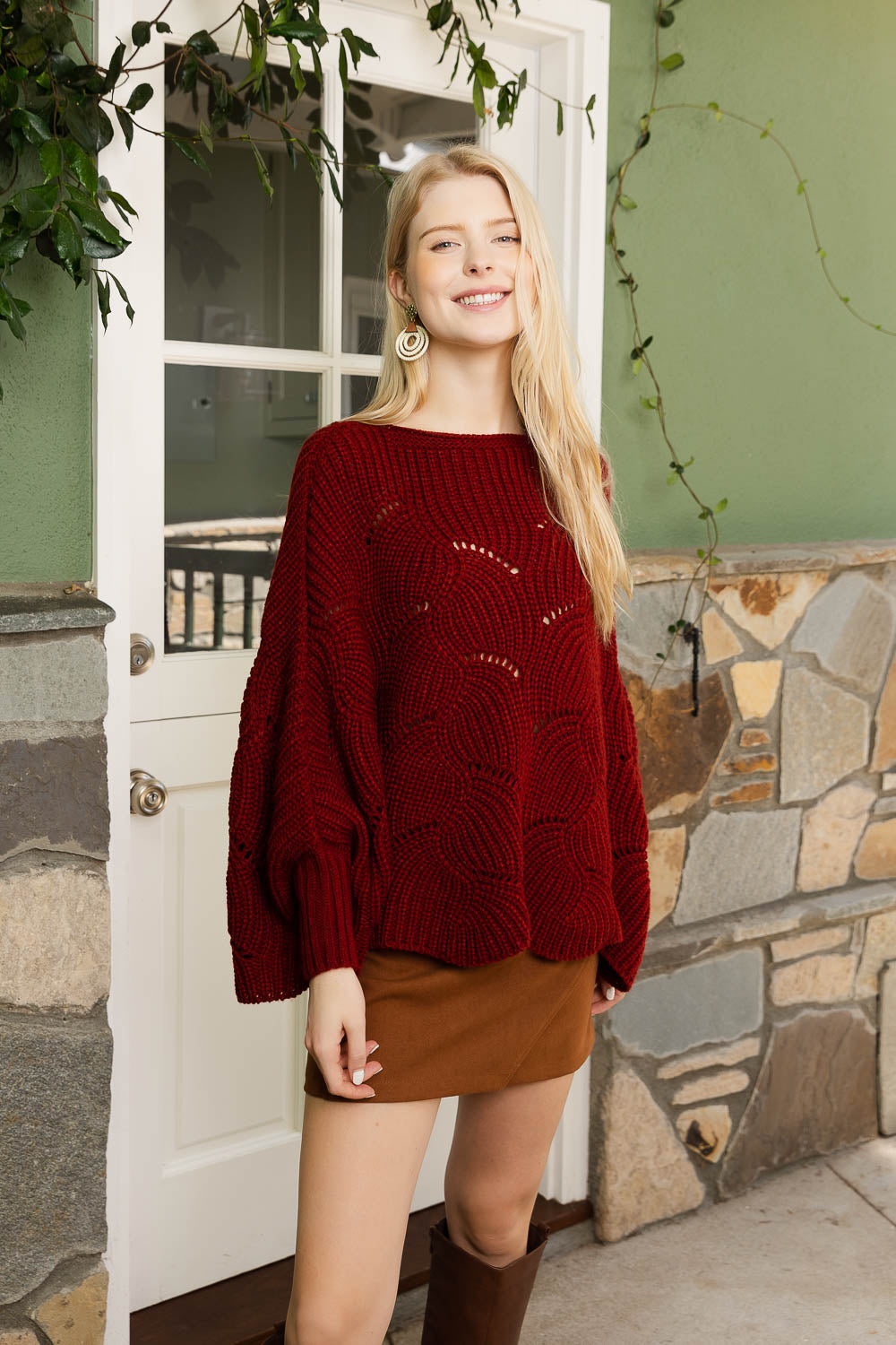 Texture Trend Sleeve-Knit Poncho