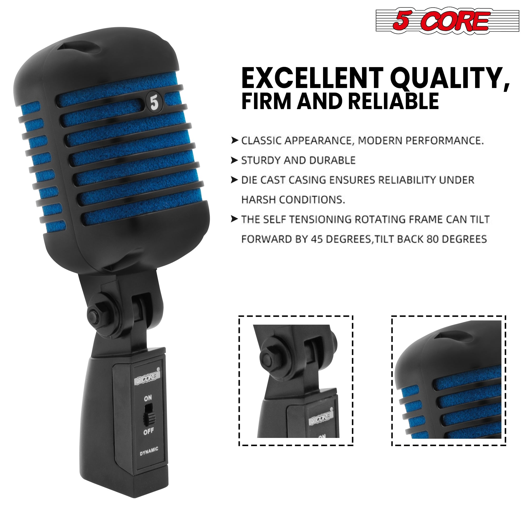 5 Core Classic Retro Dynamic Vocal Microphone RTRO MIC CH BLK-BLU