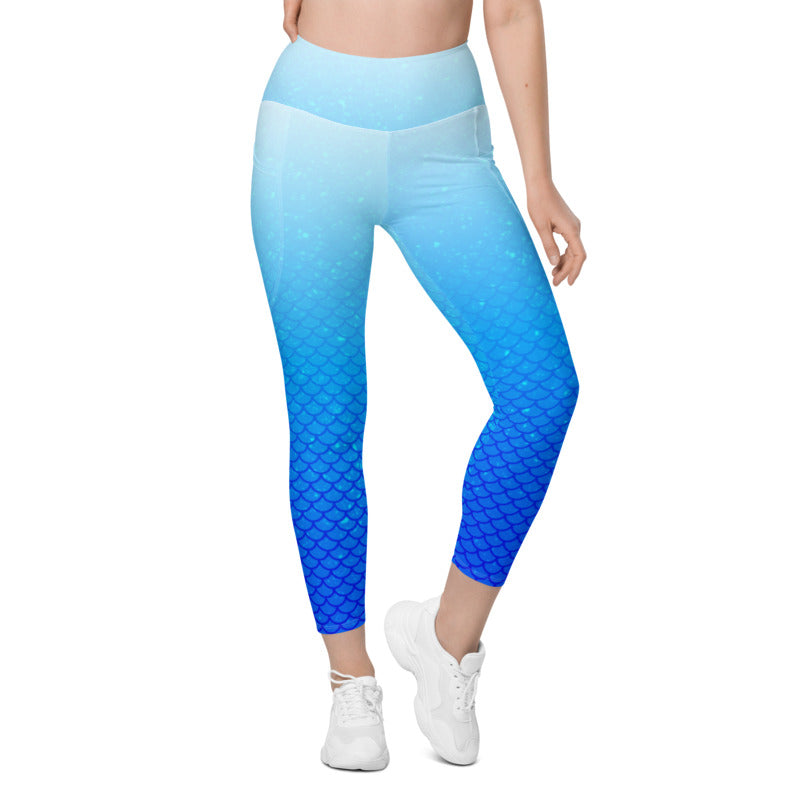 Fairy Dust Blue Ombre Mermaid Leggings with Pockets