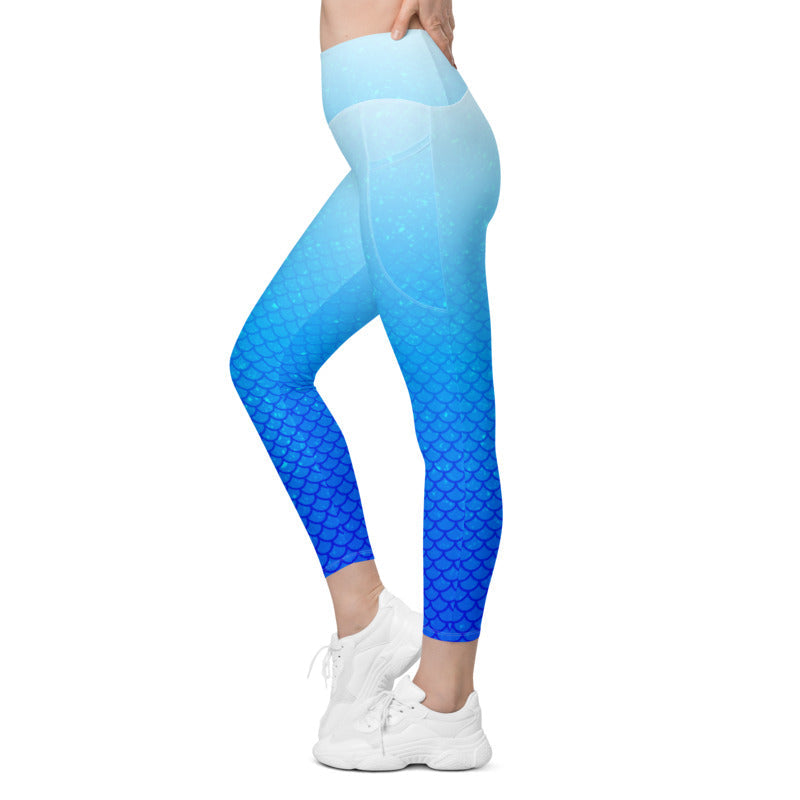 Fairy Dust Blue Ombre Mermaid Leggings with Pockets