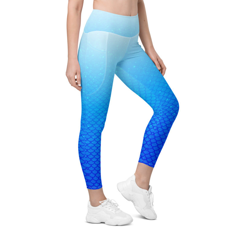 Fairy Dust Blue Ombre Mermaid Leggings with Pockets