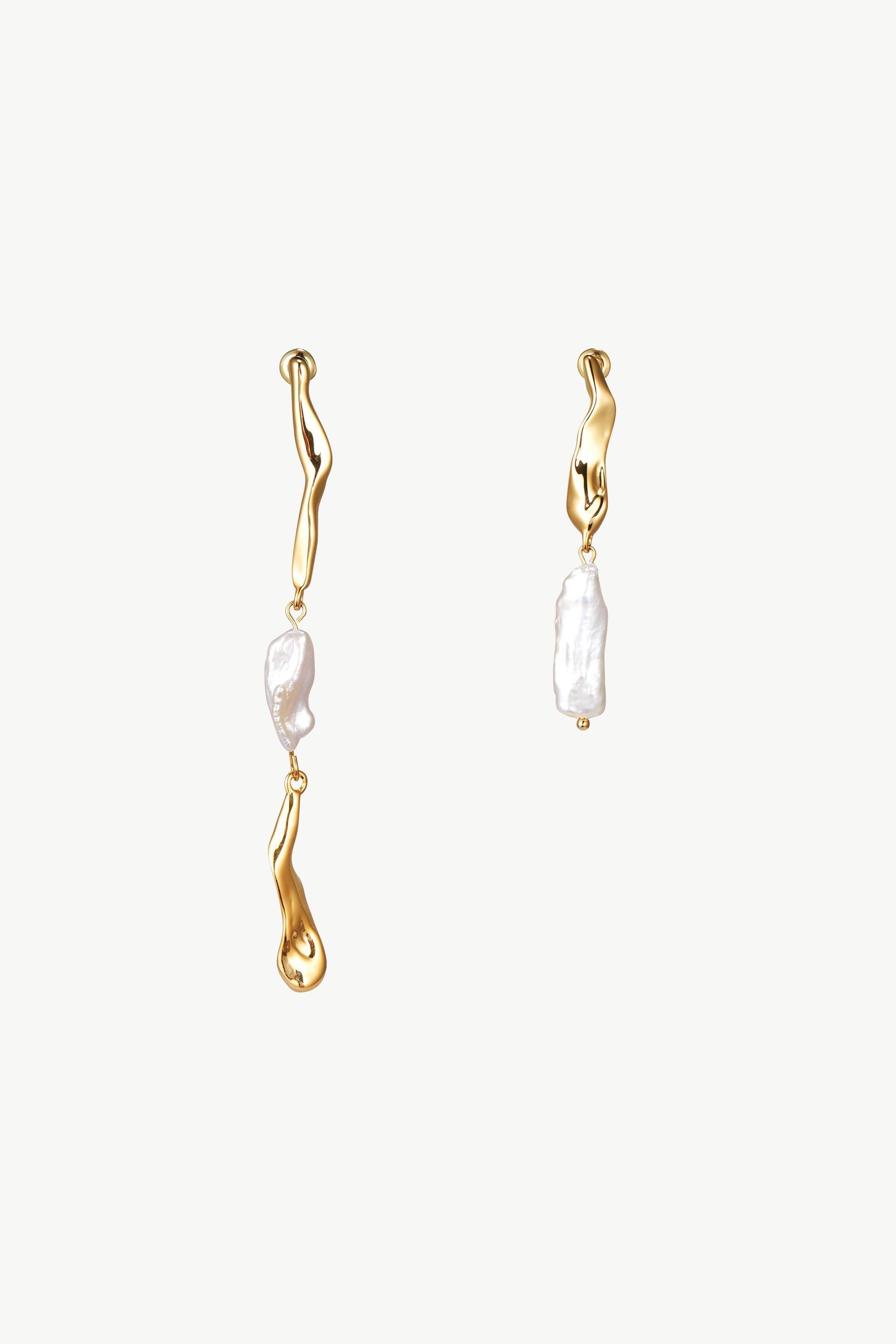 Gold Asymmetrical Molten Baroque Pearl Earrings