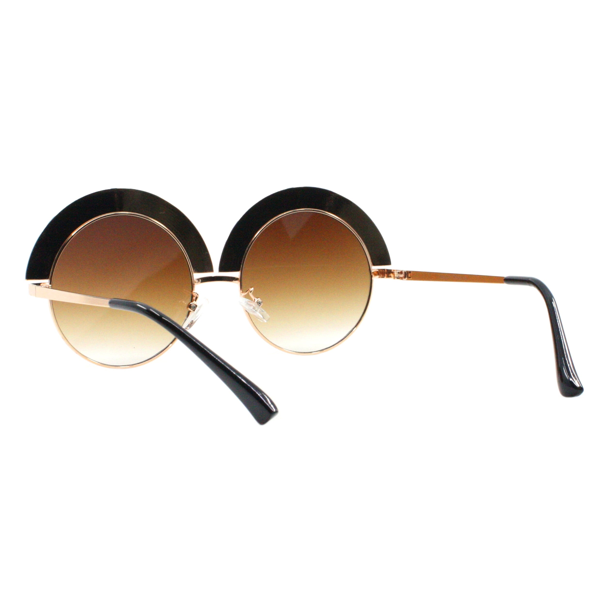 Rainbow Top Sunglasses Gold Round Circle Oversized Festival Shades UV 400 Brown