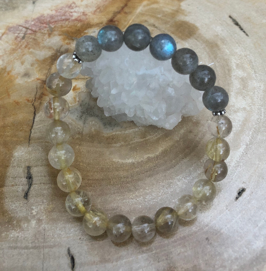 Citrine & Blue Flash Labradorite Stretch Bracelet! Natural Gemstones