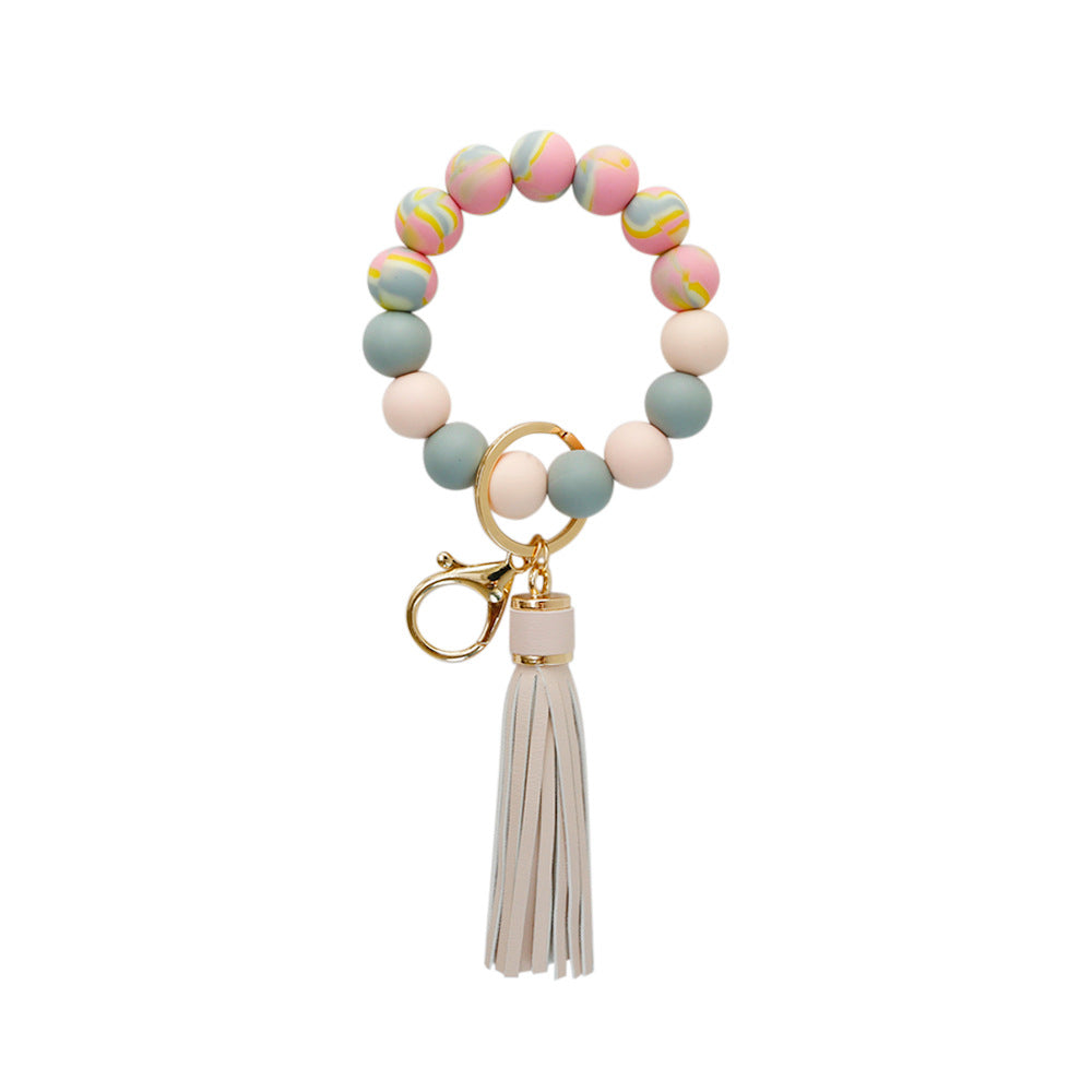 Colorful Silicone Beaded Tassel Wristlet Keychain Bracelets