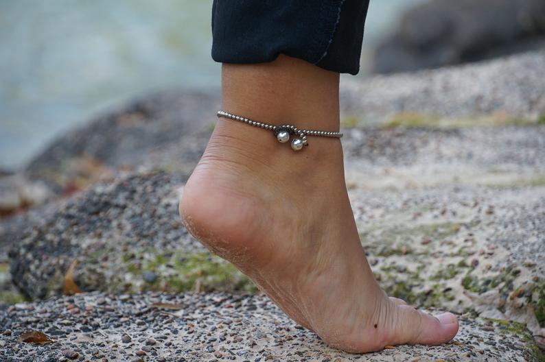 Turquoise Silver Bell Boho Anklet