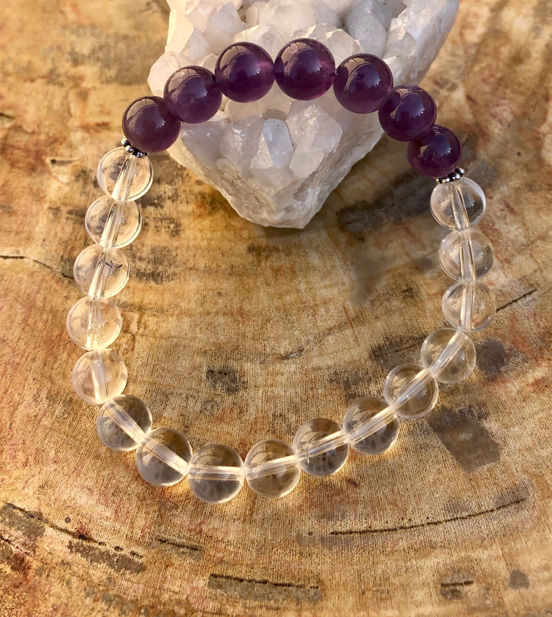 Amethyst & Crystal Quartz Stretch Bracelet! Handmade w/ Real Crystals