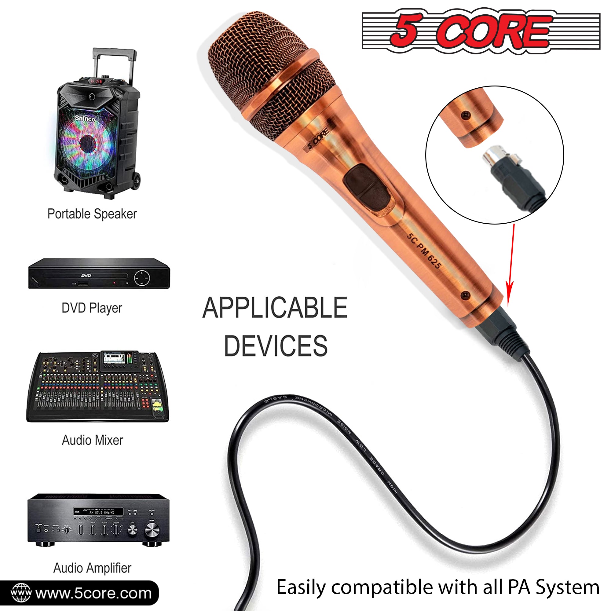 Premium Dynamic Microphone with 12ft Detachable XLR Cable PM 625