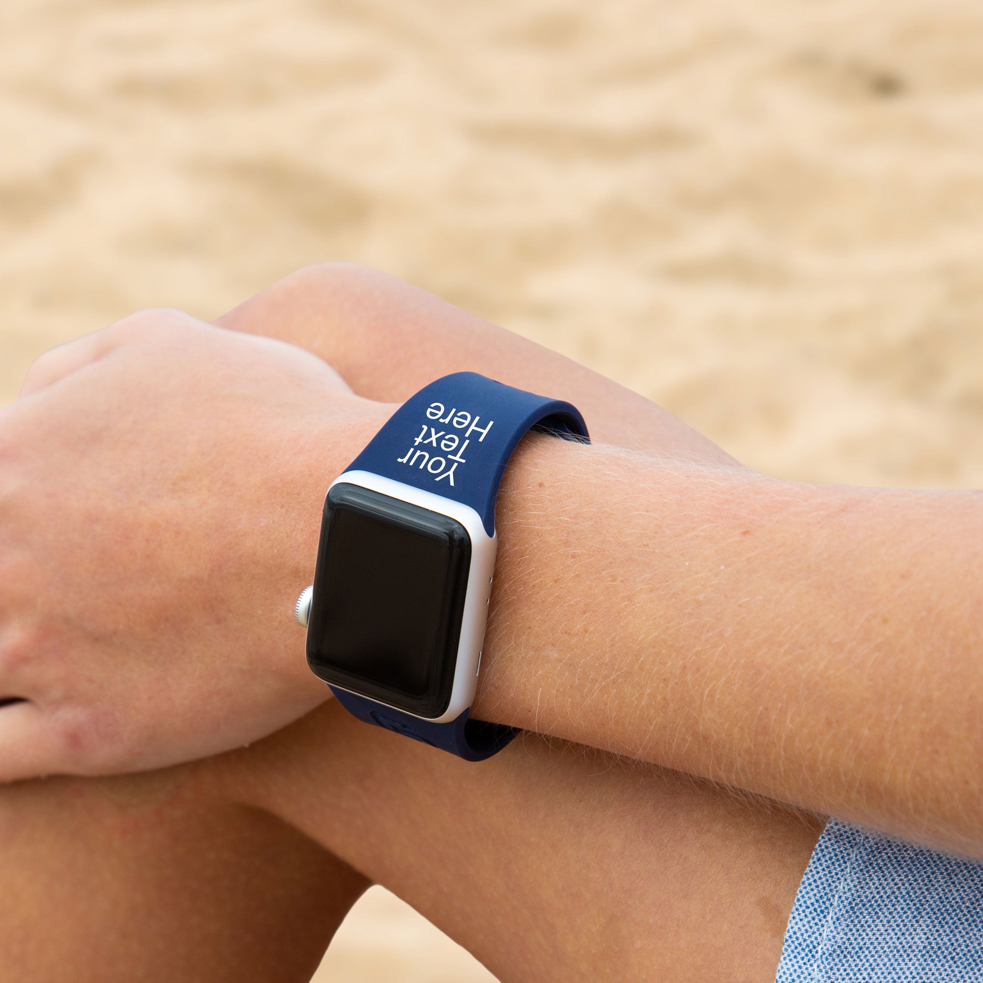 Custom Text HD Navy Watch Band Compatible with Apple Watch