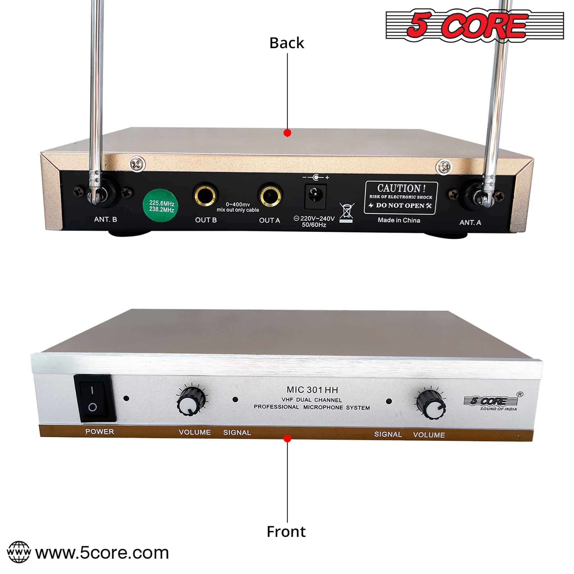 5Core VHF Dual Channel DIGITAL Wireless Microphone System Receiver 2x