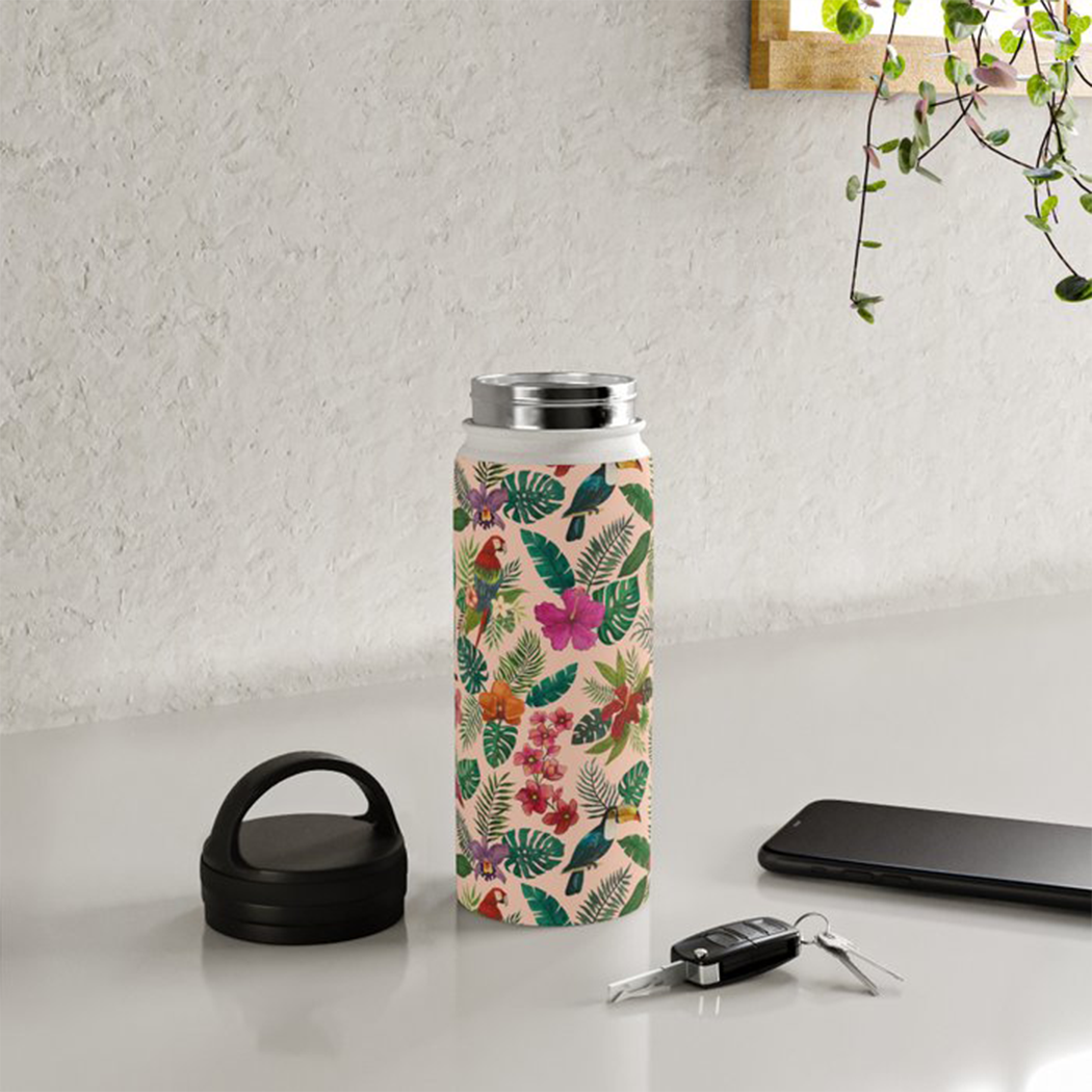 Tropical Bird Handle Lid Water Bottle