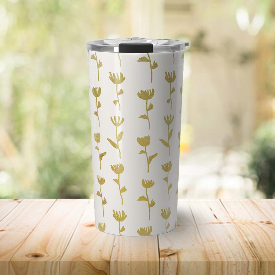 Gold Flower Travel Coffee Mug