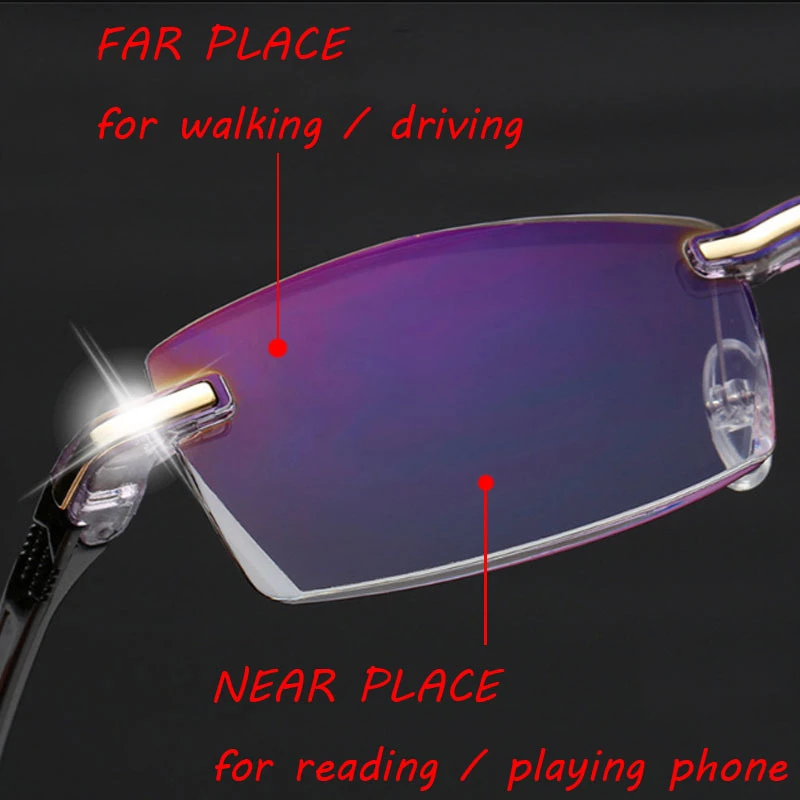 Rimless Reading Glasses Bifocal Far Near Anti Blue Light Magnification