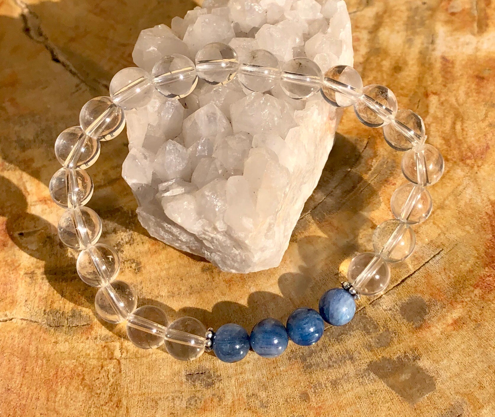 Blue Kyanite & Crystal Quartz Stretch Bracelet! Genuine Stones