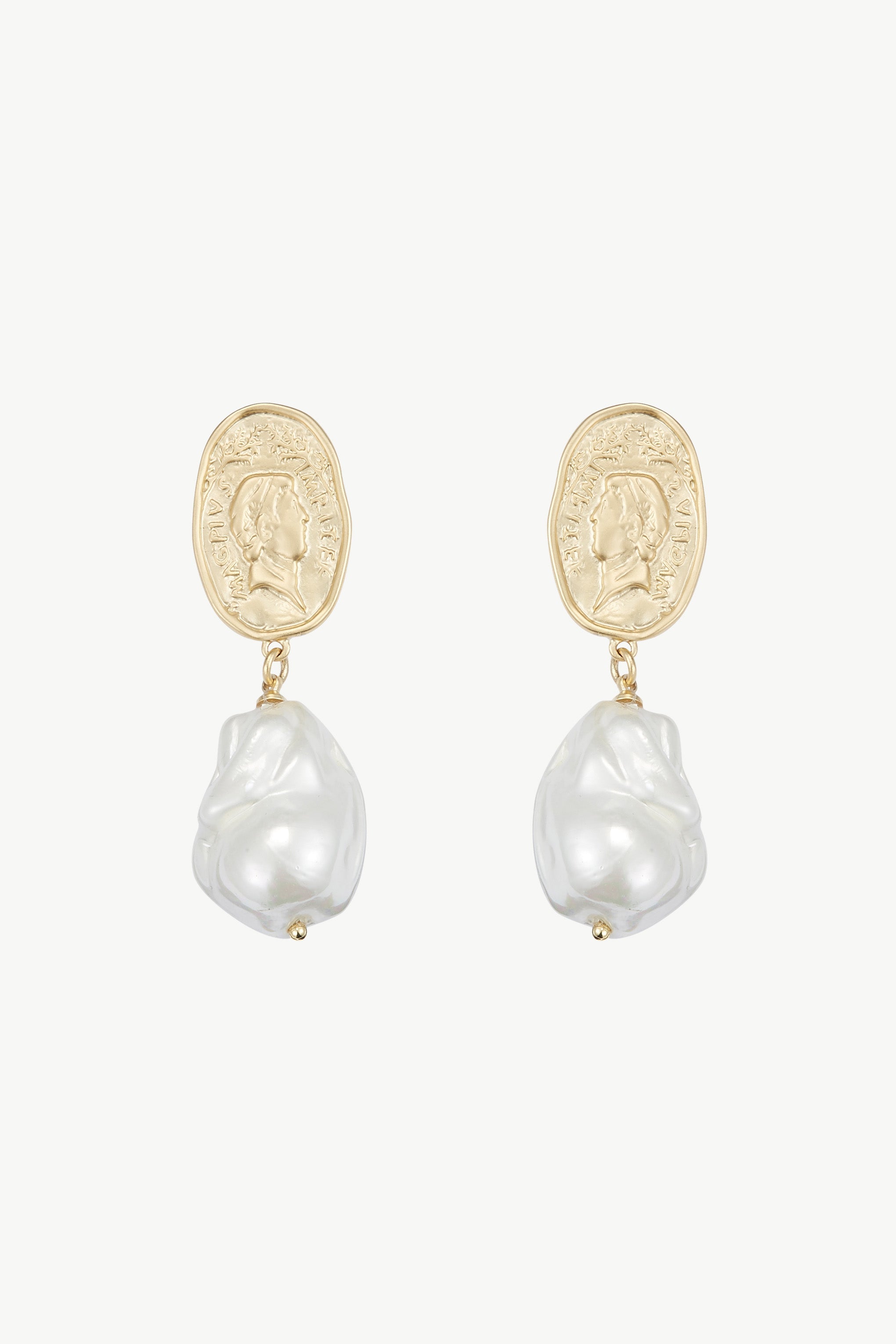 Matted Gold Sculpted Oversized Baroque Pearl Drop Earrings