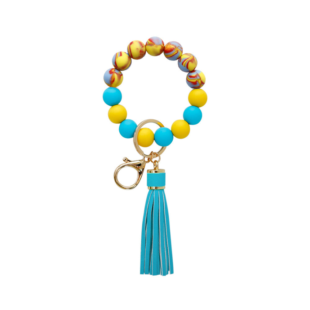 Colorful Silicone Beaded Tassel Wristlet Keychain Bracelets