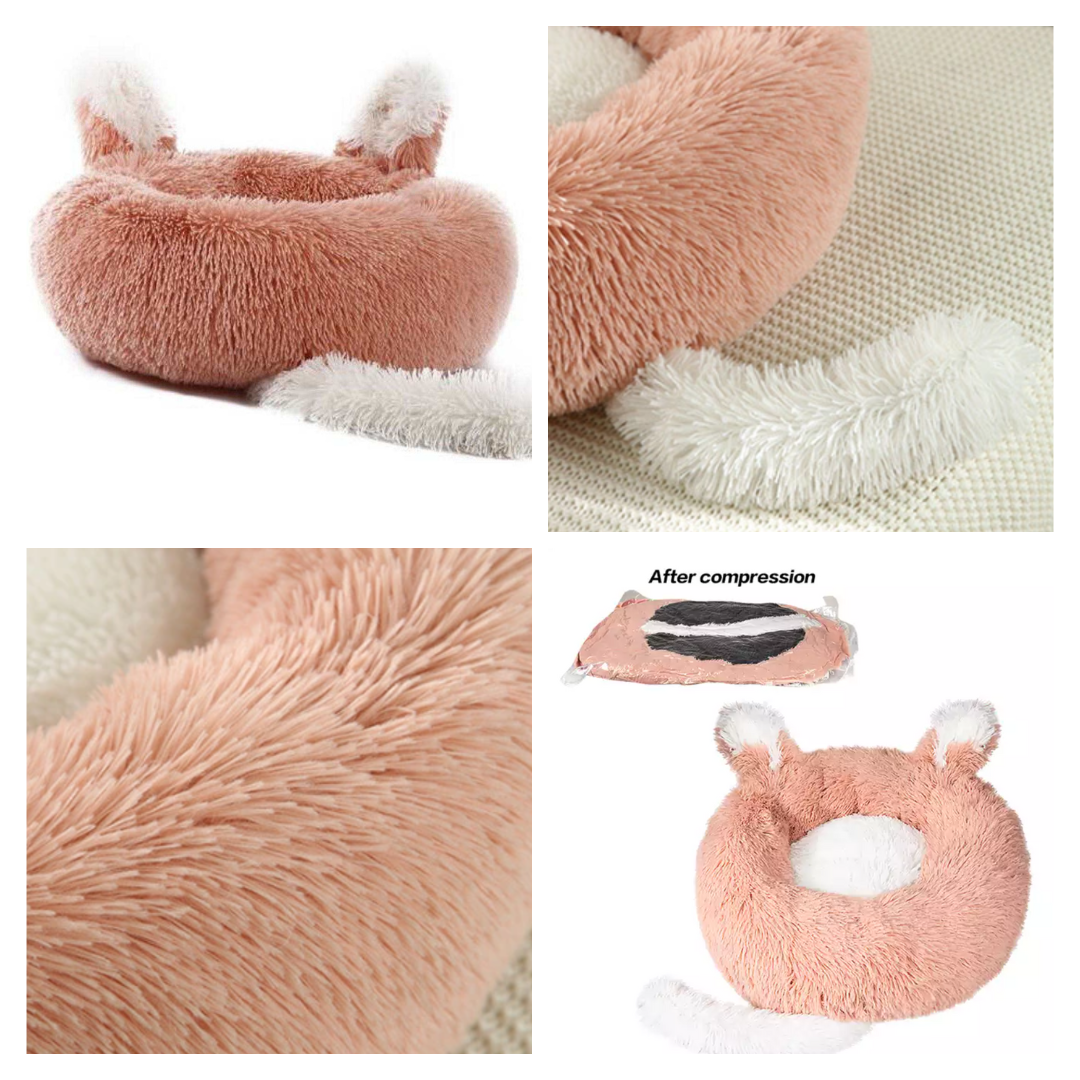 Plush Pet Bed with Ears and Tail for Cats and Small Dogs