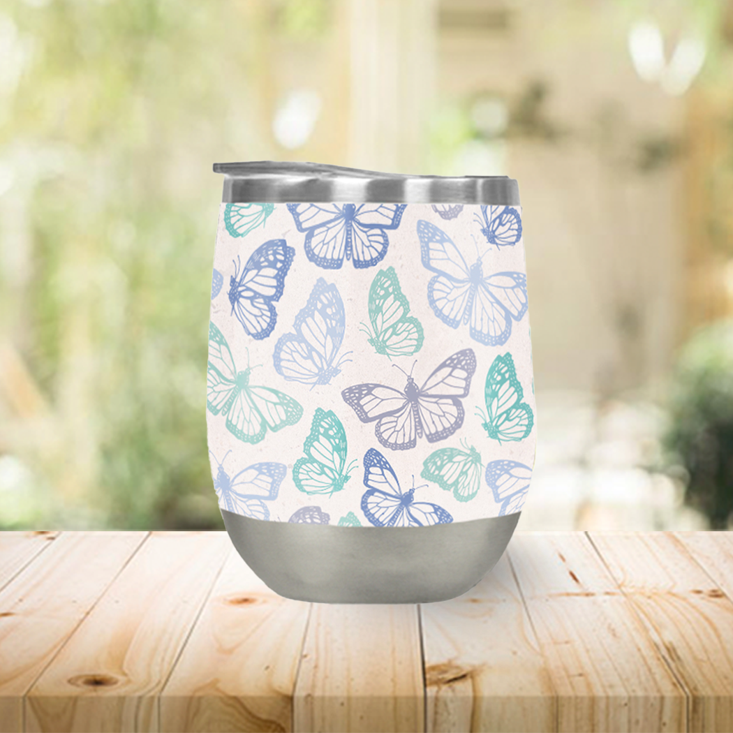 Purple & Green Butterfly Wine Tumbler