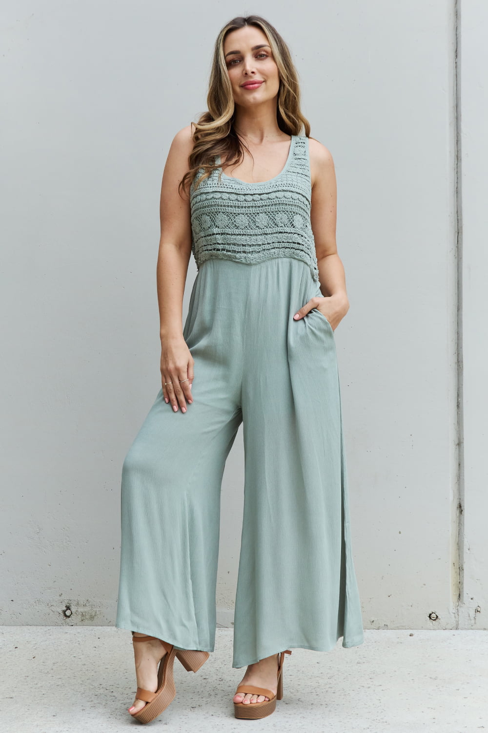 Watch Me Full Size Crochet Detail Women's Jumpsuit