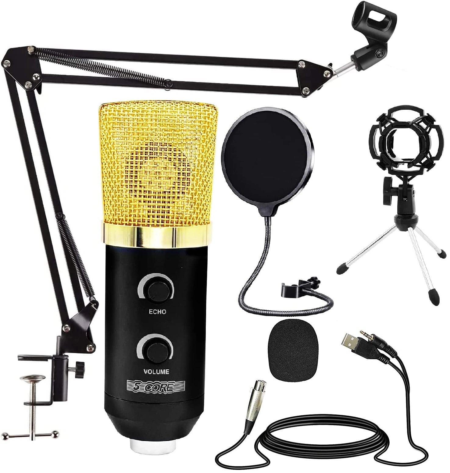 5Core Condenser Microphone Kit w/ Arm Stand Game Chat Audio Recording