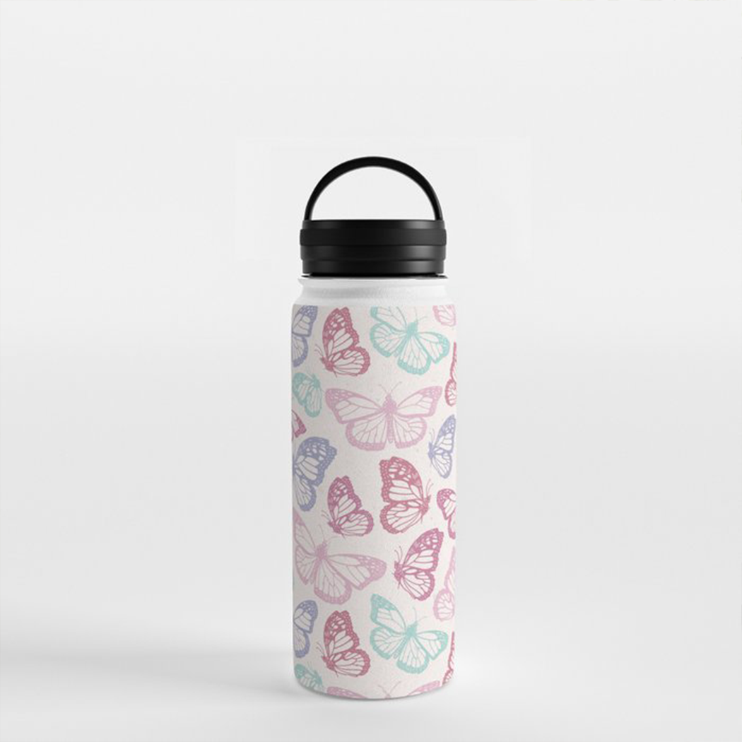 Pink Butterfly Handle Lid Water Bottle