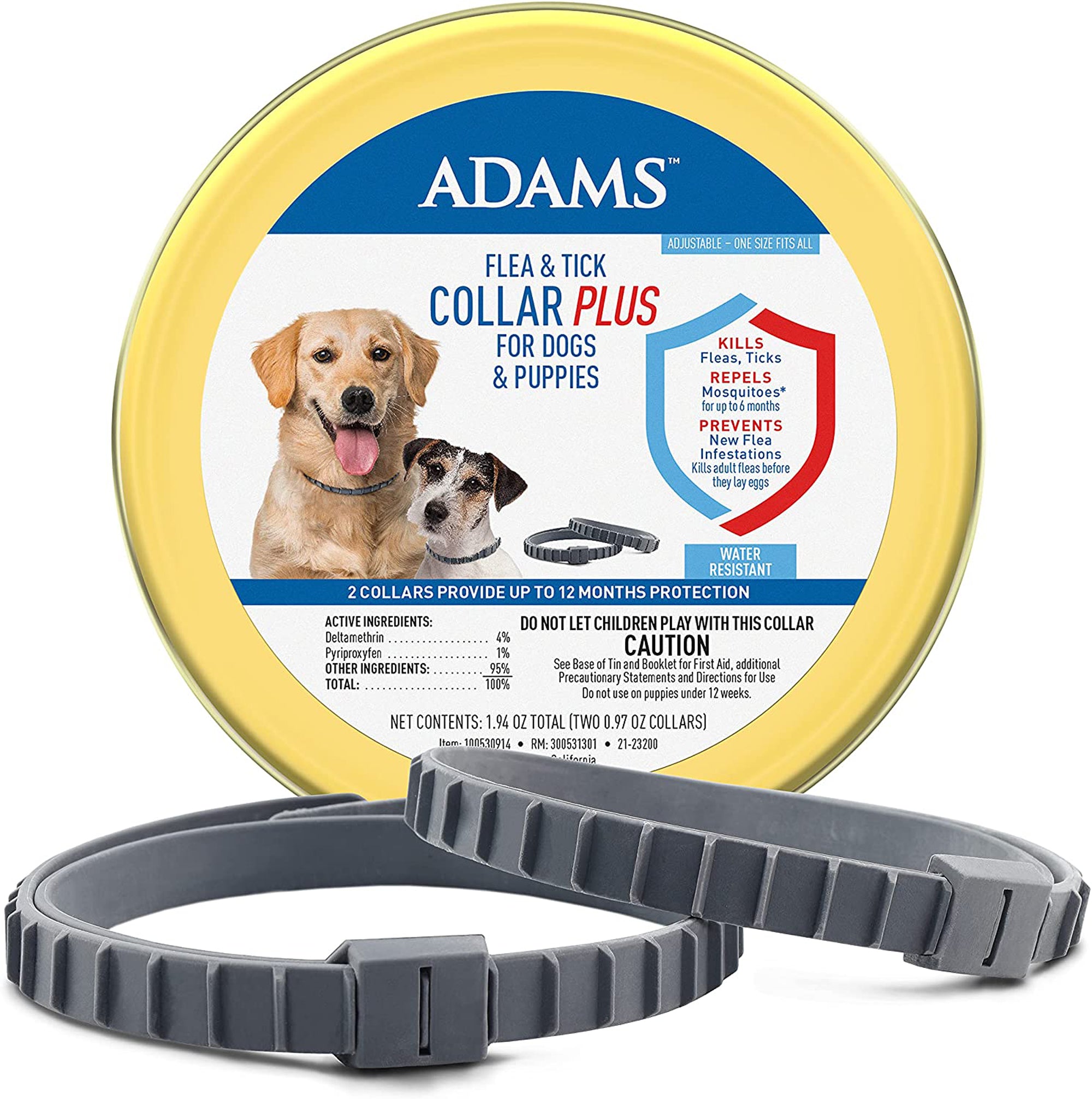 Adams Flea & Tick Collar Plus for Dogs & Puppies One Size