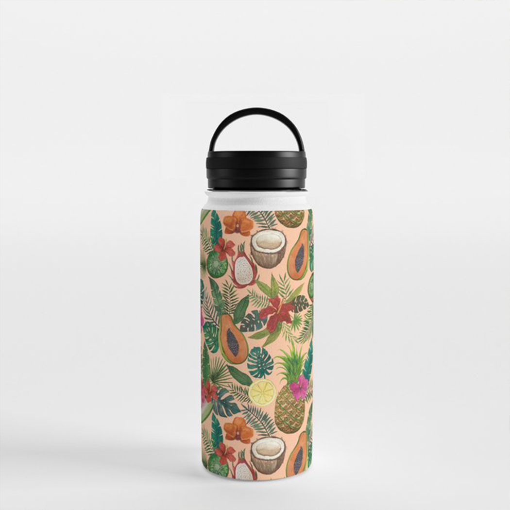 Tropical Fruit and Flowers Handle Lid Water Bottle