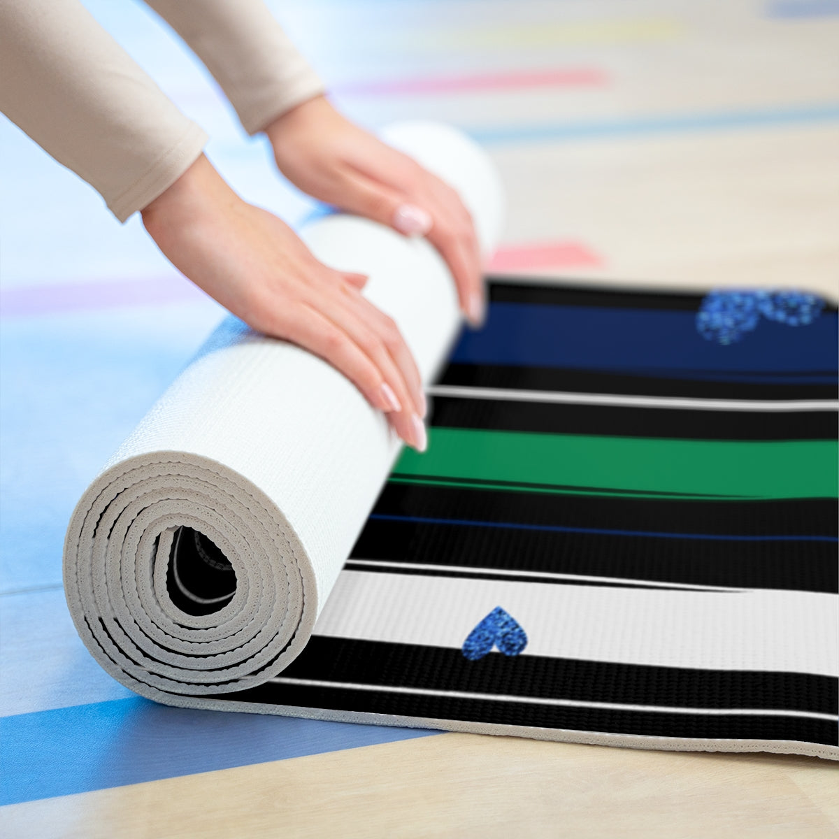 Striped and Hearts Yoga Mat