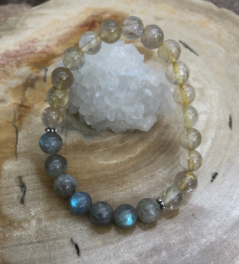 Citrine & Blue Flash Labradorite Stretch Bracelet! Natural Gemstones