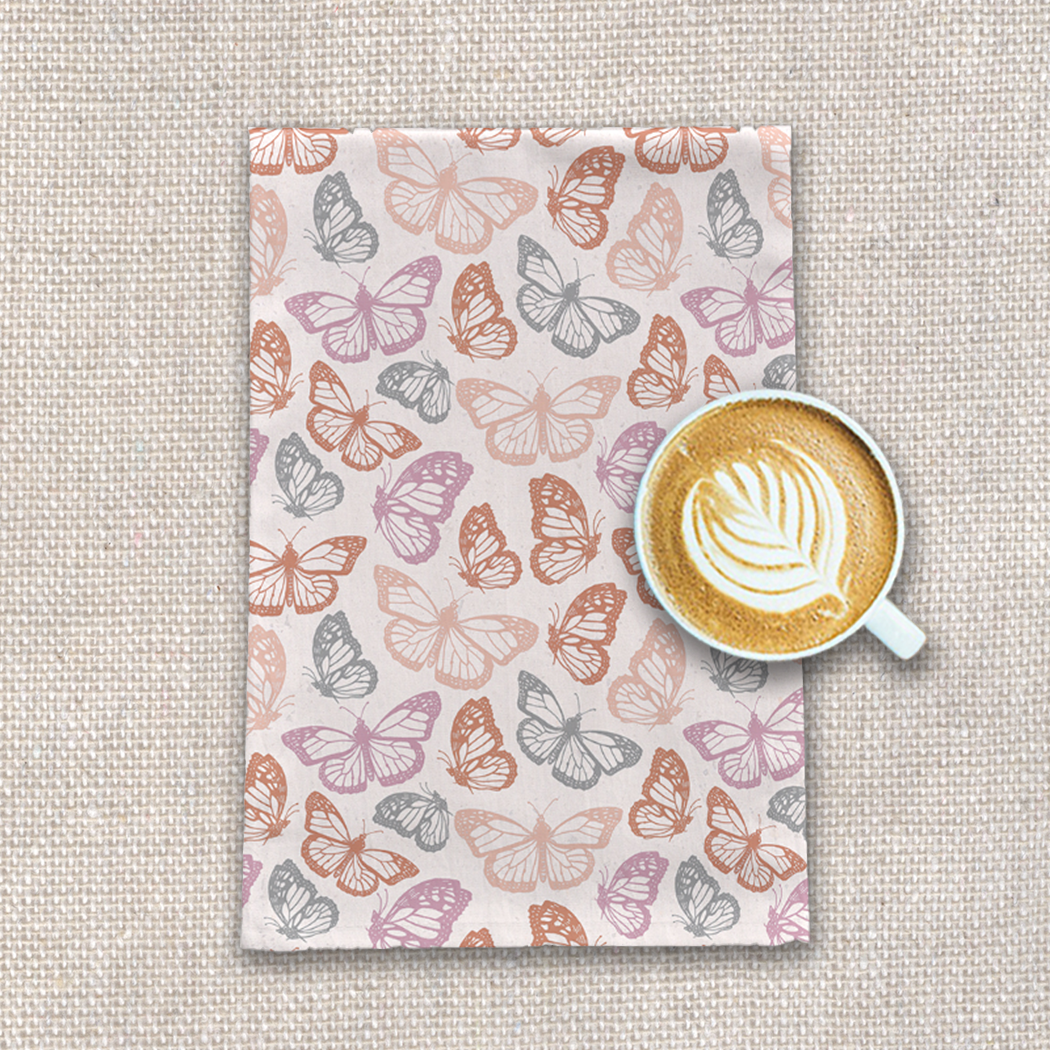 Orange & Pink Butterfly Tea Towel