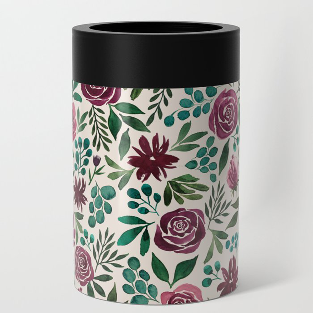 Deep Magenta Floral Eucalyptus Can Cooler/Koozie