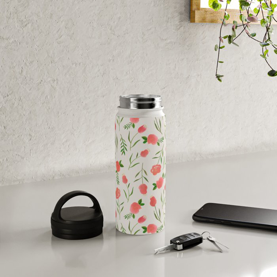 Spring Watercolor Handle Lid Water Bottle