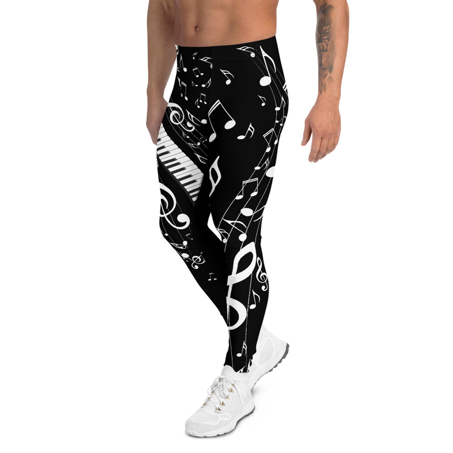 Music Notes Black Leggings for Men