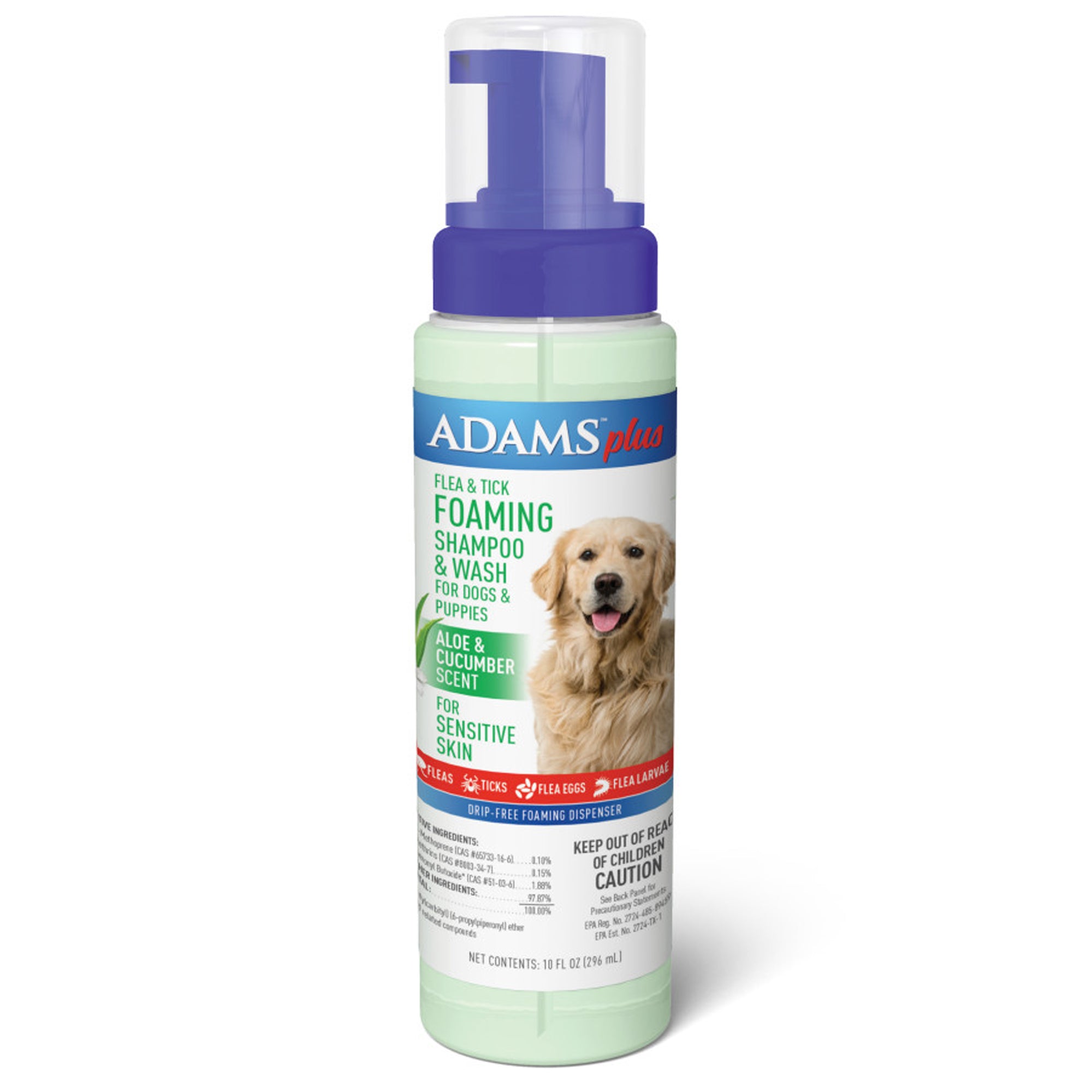 Adams Plus Flea and Tick Foaming Shampoo for Dogs and Puppies 10 oz