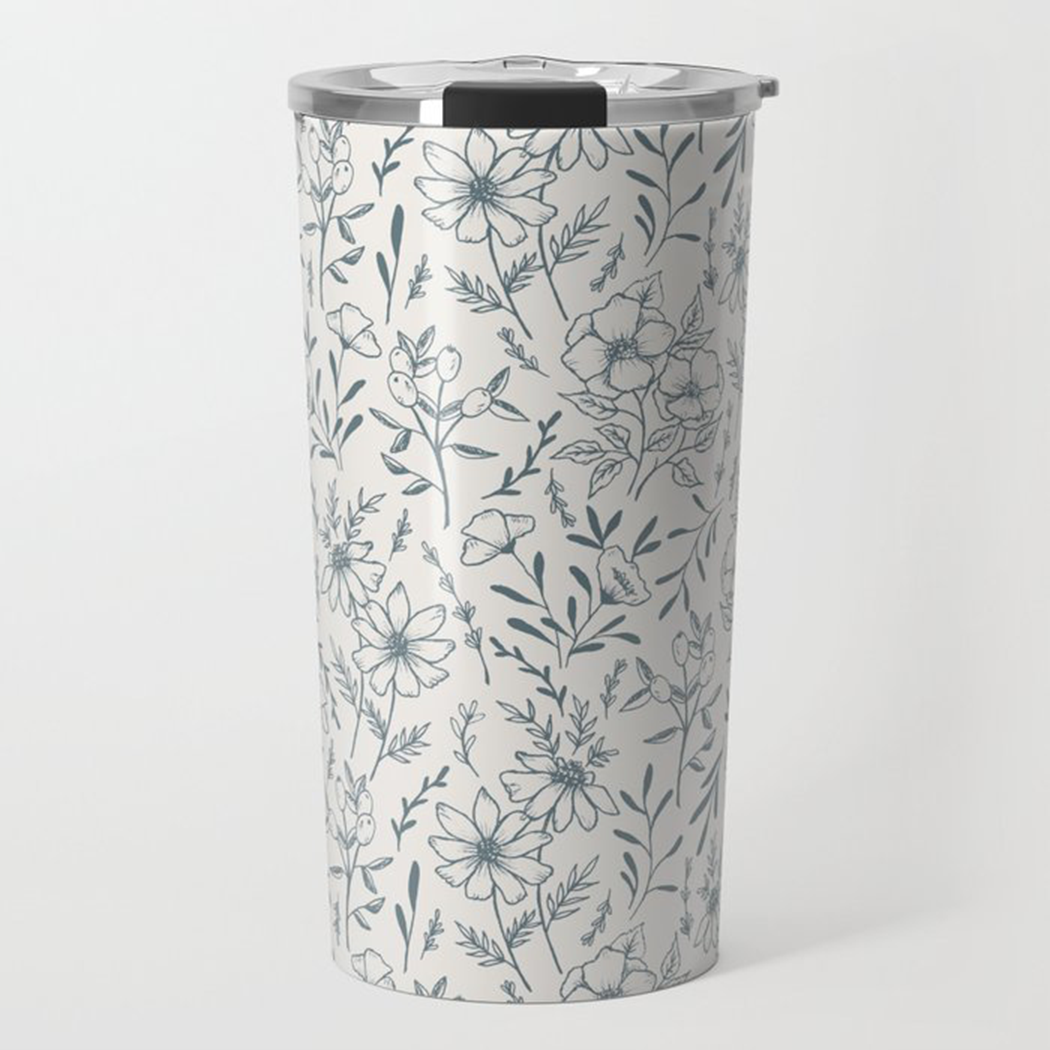 Blue Gray Flower Travel Mug