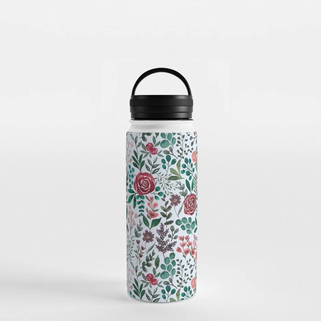 Pink and Purple Flowers Handle Lid Water Bottle