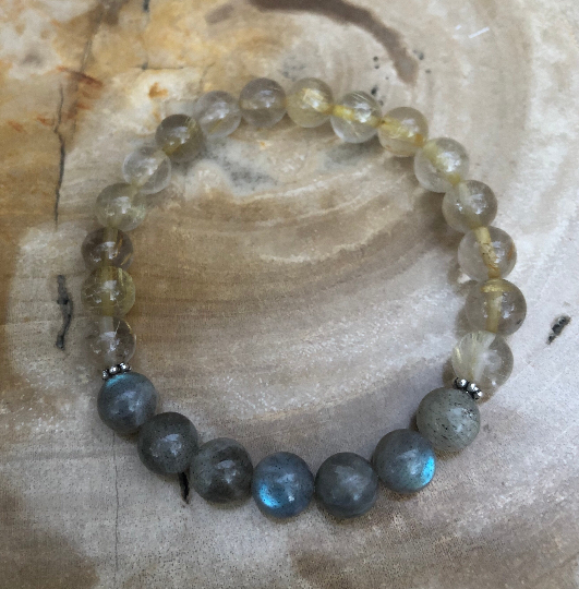 Citrine & Blue Flash Labradorite Stretch Bracelet! Natural Gemstones