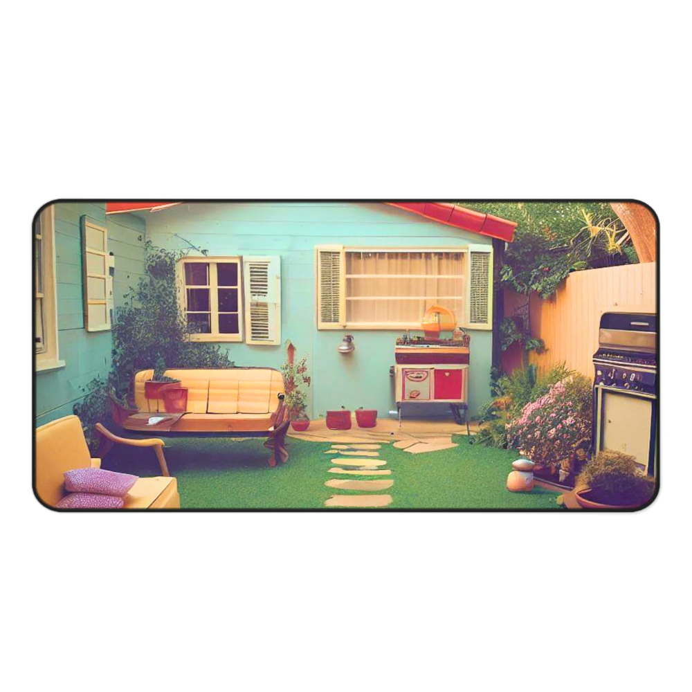 Retro Backyard Scene Desk Mat