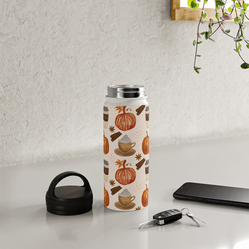 Pumpkin Spice Coffee Handle Lid Water Bottle