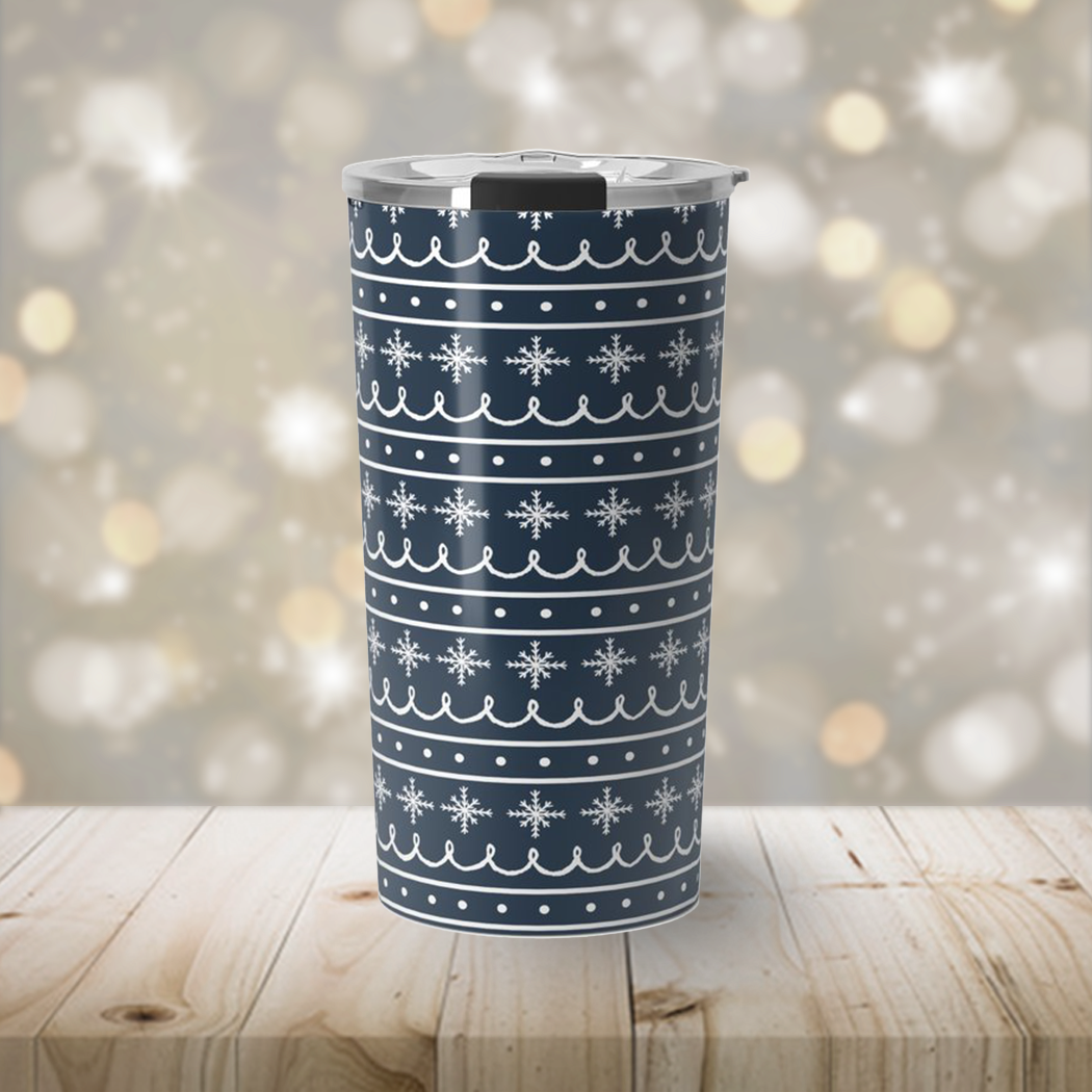 Blue Snowflake Pattern Travel Coffee Mug