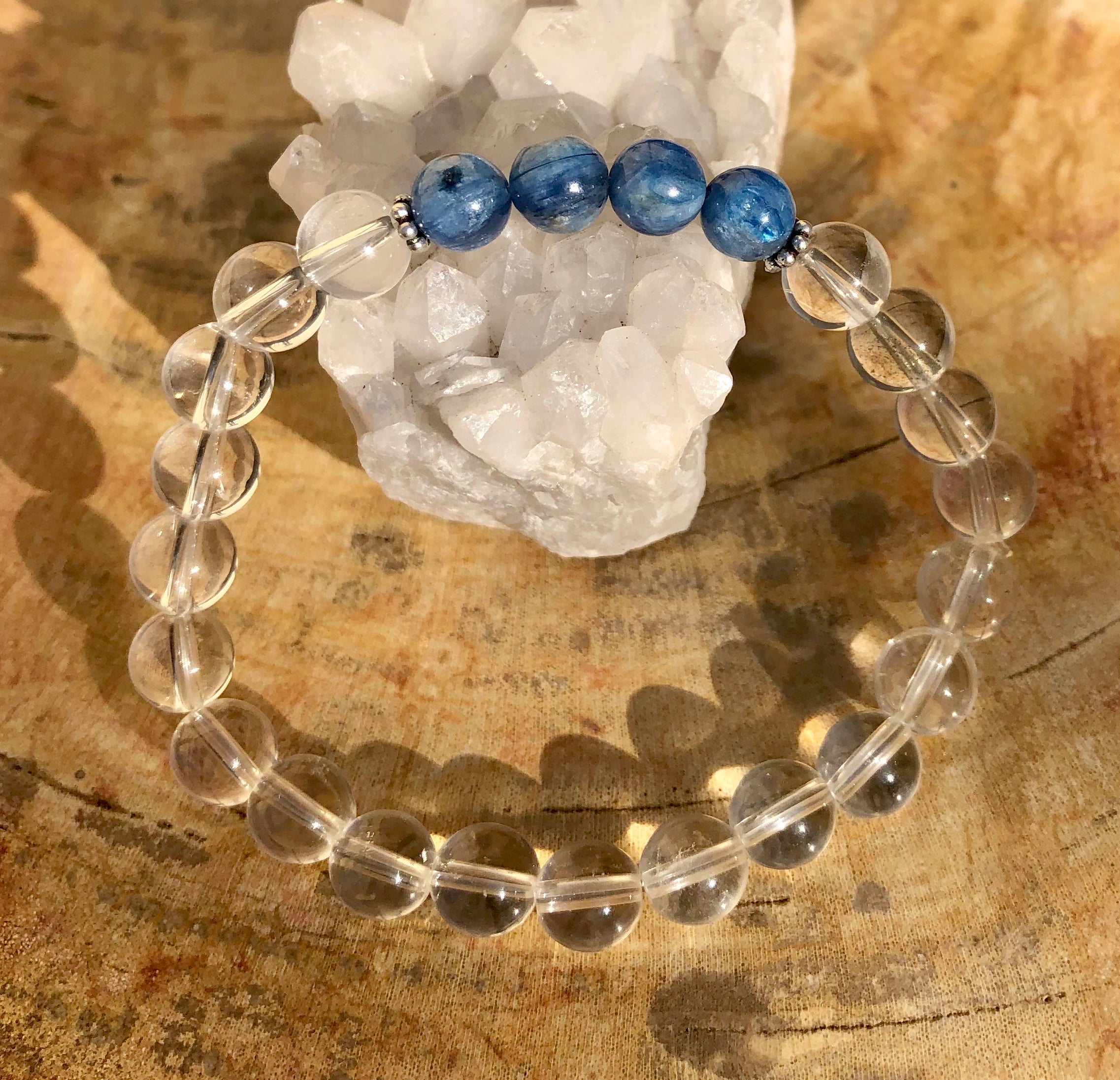 Blue Kyanite & Crystal Quartz Stretch Bracelet! Genuine Stones