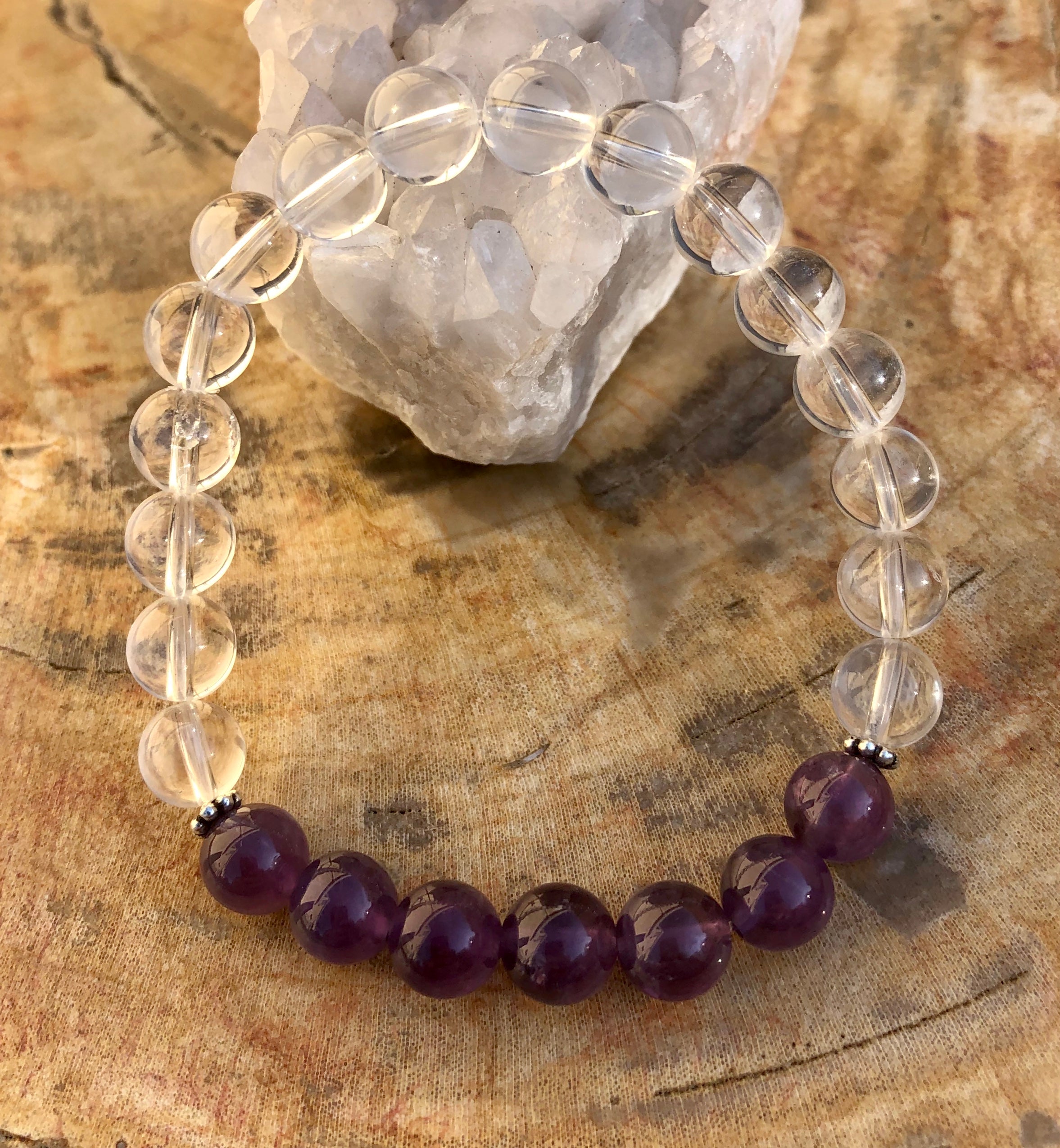 Amethyst & Crystal Quartz Stretch Bracelet! Handmade w/ Real Crystals