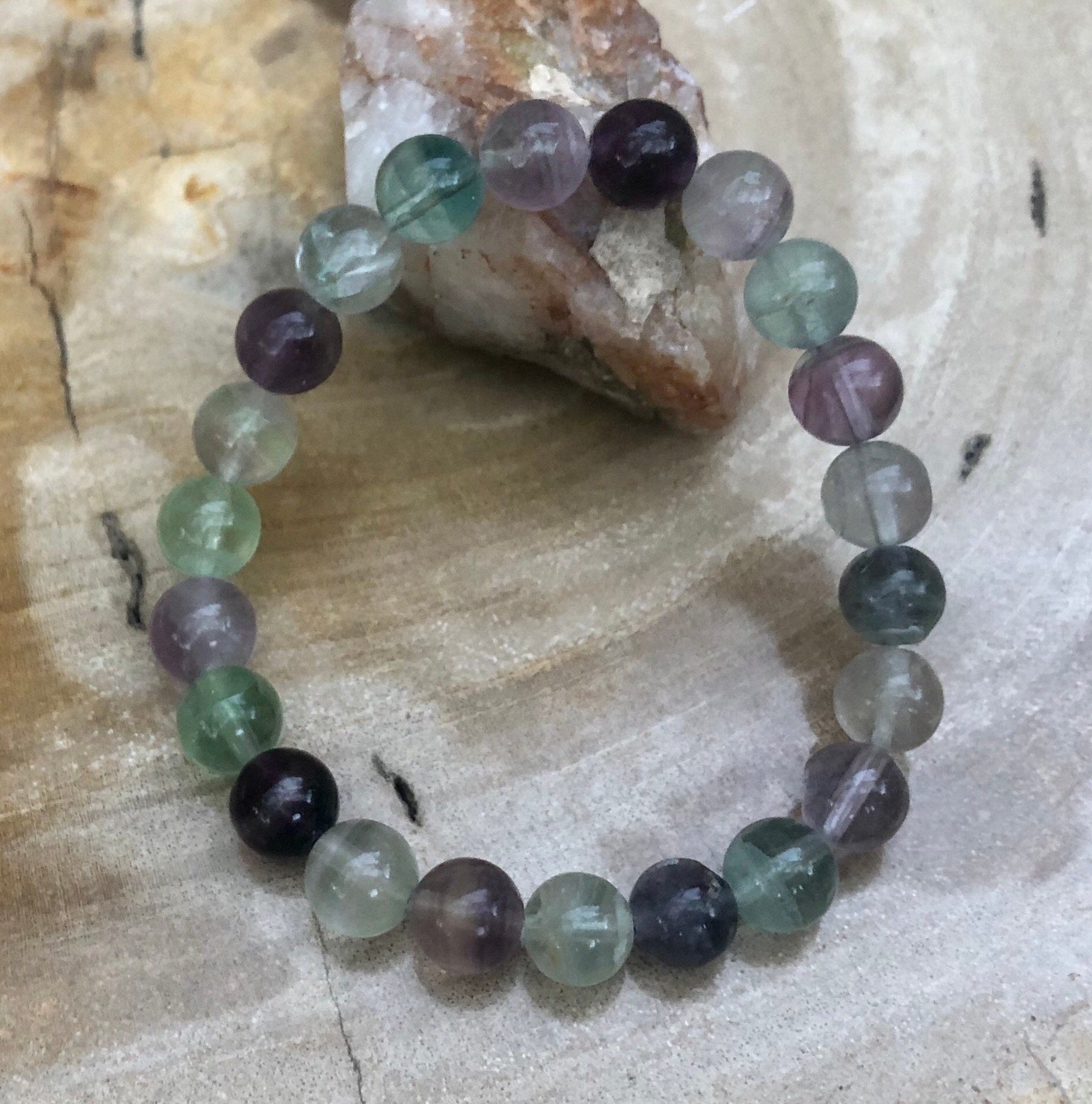 Rainbow Fluorite Stretch Bracelet Natural & Handmade Jewelry